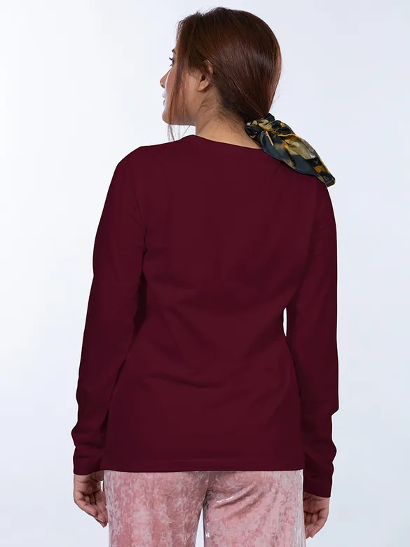 Plain Burgundy Women Full Sleeves T-shirt